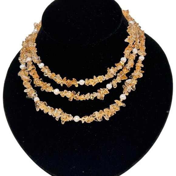 Three Strands Citrine, and Pearl Necklace - Picture 2 of 5